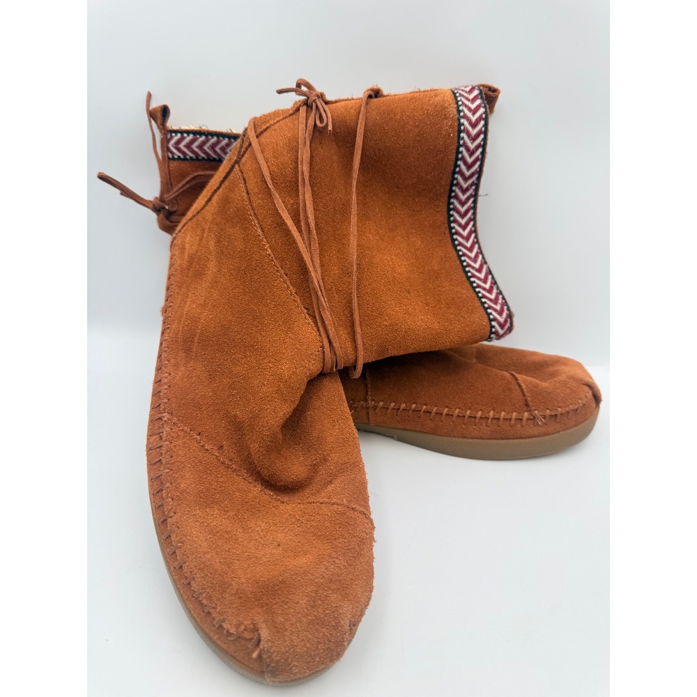 TOMS Nepal Suede Mid-Calf Boots Rust Brown Faux Shearling Lined Moccasin Women